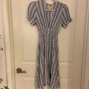 Cleobella Striped Midi Dress Size Small Revolve Cottage Core Button Up Blue